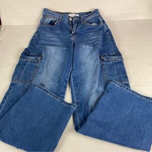Wax Jean Cargo Straight Leg Denim Blue Jeans Size 1/25